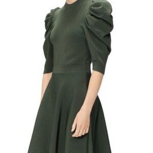 Ted Baker Dark Olive Puff Sleeve Fit-and-Flare Dress